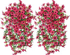 INSPRING Artificial Faux Outdoor Outside Flowers Plants, 2 PCS Fake Silk UV Resistant Look Real Hotpink Daisy Trailing Vines for Front Door Porch Planter Urn Patio Balcony Decoration