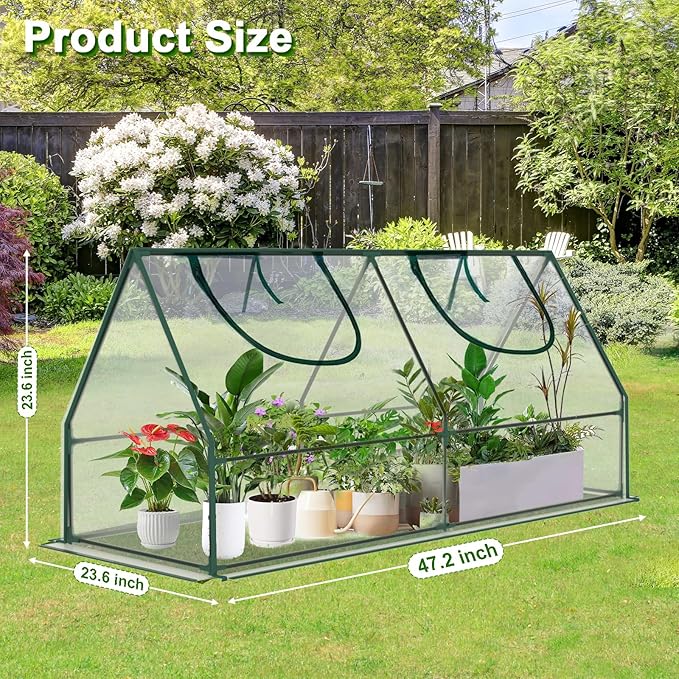 Outdoor Greenhouse with Screen Door,Outside Heavy Duty Walk in Green House for Garden Plants UV Protection Thermostatic Waterproof (Green, 47x23x23 Inch)