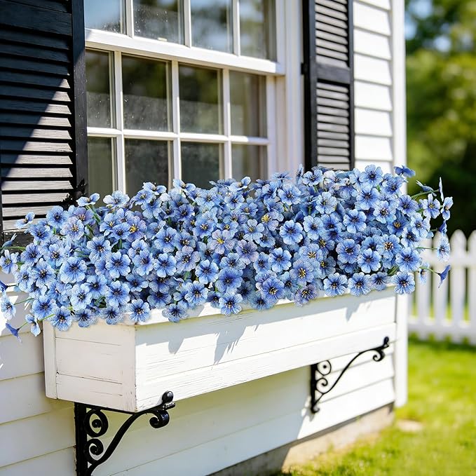 AmyHomie 20 Bundles Artificial Flowers for Outdoors UV Resistant Fake Plants, Faux Silk Flowers No Fade for Planters Garden Porch Window Box Spring Summer Decoration(Blue)