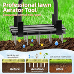 Aerator Lawn Tool - 2-in-1 Reinforced Heavy Duty Manual Lawn Aerator with 15 Spikes, Automatic Dirt and Leaf Clean Design, Adjustable T-Handle (Black)