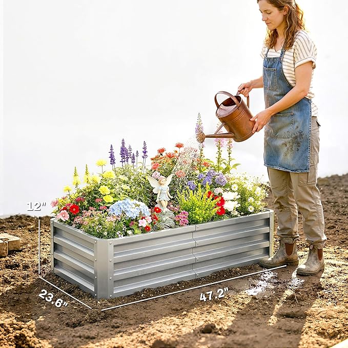 Outsunny Galvanized Raised Garden Bed, 4' x 2' x 1' Metal Planter Box, for Growing Vegetables, Flowers, Herbs, Succulents, Silver