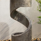 Glitzhome Outdoor Water Fountain with LED Light, Modern Spiral Tiered Outdoor Fountain with Stone Planter, Curved Freestanding Waterfall Fountains for Garden Patio Deck Porch, 40”H