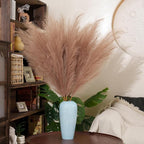 Premium Faux Khaki Pampas Grass – 43.3" Tall Fluffy Earth-Toned Decor, 8pcs 18-Branch One-Piece Stems No Assembly, Luxury Silk Feather Flowers for Boho Military Green Decor,Olive Beige 8 Stems110cm