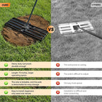 Saker Lawn Leveling Rake 30x10 Inch, Lawn Leveler Tool with 73-Inch Stainless Steel Handle, Heavy Duty Landscape Rake for Yard, Garden, Farm, and Golf Course - Black