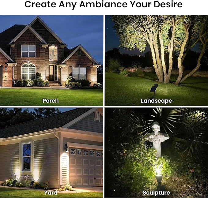Solar Lights Outdoor Waterproof IP65,6500K Super Bright LED,2 Lighting Modes, Solar Powered Yard Garden Solar Spot Lights for Flag Landscape Auto On/Off-8 Pack