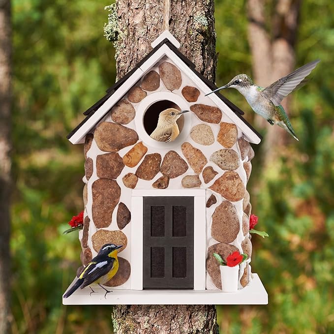 MIXUMON Bird Houses for Outside, Outdoor Bird House for Bird Families Bluebird Sparrow Finch Cardinals Hanging Birdhouse for Garden.