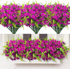Artificial Flowers for Outdoors 12 Bundles Artificial Petunias Fake Flowers UV Resistant Shrubs Plants with Fern for Indoor Outside Hanging Planters Home Garden Spring Decorations (Magenta)