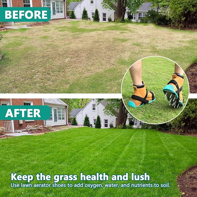 Lawn Aerator Shoes for Grass - Pre-Assembled Grass Aerator Shoes for Lawn - Soil Yard Aerator Tool for Aerating Patio Garden, Green, Medium Size