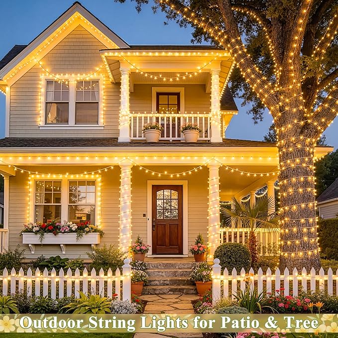 JMEXSUSS 168FT 600 LED String Lights for Outside Clear Wire, Warm White Christmas Lights Outdoor Waterproof, Tree Lights Outdoor Plug in for Patio Wedding Party Holiday Christmas Bedroom Pergola Decor