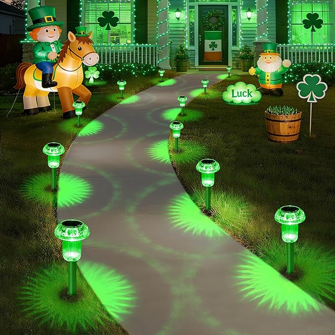 Priddop Solar Lights Outdoor Pathway Waterproof 8 Pack Green Stake LED Green Stake Acrylic Mushroom Decorative Garden Lights for Yard Landscape Patio Outside Decor