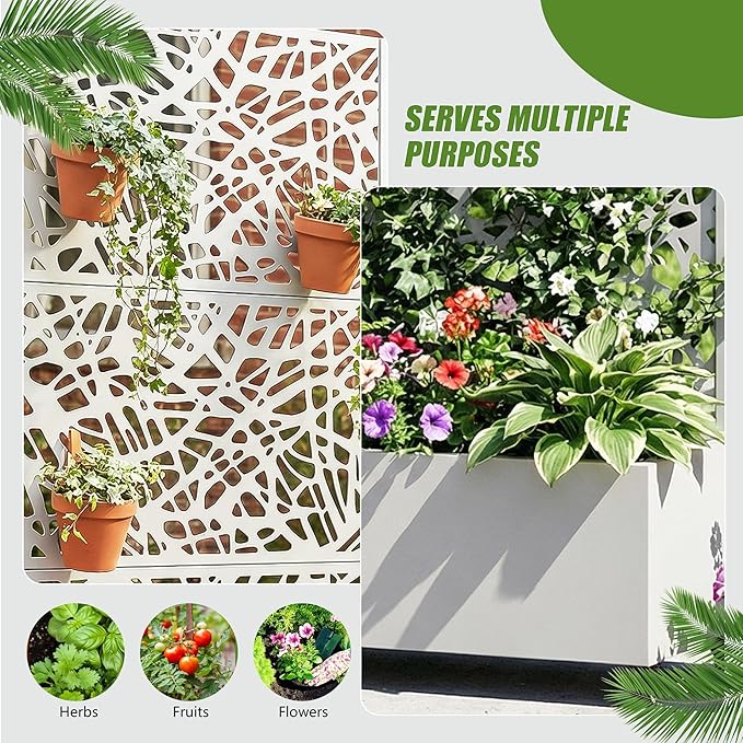 Casaphoria Metal Raised Garden Bed with Trellis and Wheels, 72"x35"x16" Planter Box for Climbing Plants, Vegetables & Vines, Features Drainage Holes and Privacy Screen, White-Net