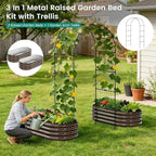 DoCred 3 in 1 Galvanized Raised Garden Bed, 2Pcs Garden Planter Box with 87" H Trellis for Climbing Plants, Outdoor Gardening Raised Beds with Climbing Net for Fruits, Vegetables, Flower (Wood Grain)