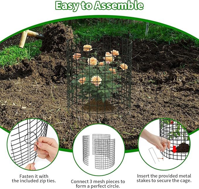 PASARA 6 Pack Plant Protectors from Animals, 13 Inch Round Cloche Plant Cages with Sturdy Chicken Wire Mesh, Garden Cages to Keep Animals Out for Vegetables & Flowers, Includes Support Stakes
