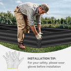 DWVO 2pcs 12 x 4 x 1 FT Raised Garden Bed Kit, Outdoor Galvanized Flower Bed with Safety Rubber and Gloves, Large Metal Planter Box for Vegetables, Flowers, Herbs, Fruits, Black