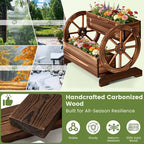 Wooden Wagon Planter Box, Extra Large 2-Tier Decorative Flower Cart with Wheels, Rustic Wood Planter with Drainage Holes & Non-Woven Liner, Raised Garden Bed for Flowers Herbs Vegetables