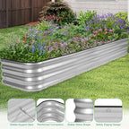 1MORE Raised Garden Bed -8X2X1 Galvanized Planter Box for Outdoor Gardening,5 in 1 Modular Raised Bed Kit with Protective Tape, Gloves for Herb,Ideal for Vegetables and Plants.Sliver-2pack