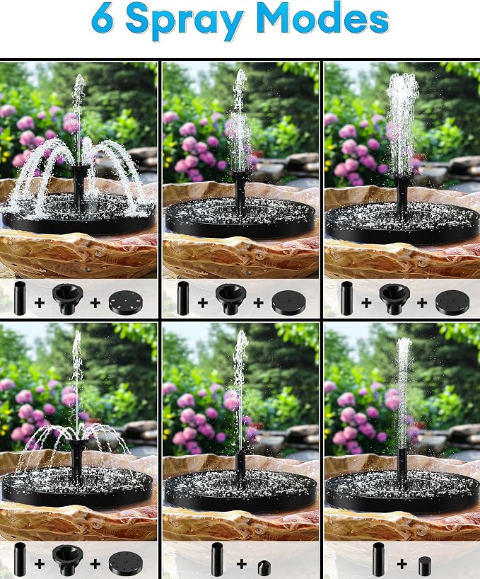 2.5W Solar Bird Bath Fountains– Upgraded Solar Pond Fountain with 6 Nozzles,Solar Fountain for Bird Bath, Pond, Garden Decor (Black)