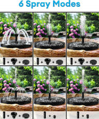 2.5W Solar Bird Bath Fountains– Upgraded Solar Pond Fountain with 6 Nozzles,Solar Fountain for Bird Bath, Pond, Garden Decor (Black)