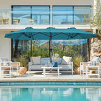 SUPERJARE 13FT Outdoor Umbrella for Patio, Double sided Pool Umbrellas with Fade Resistant Canopy, Large Table Umbrella for Deck, Market, Backyard - Lake Blue