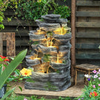 Grepatio Outdoor 7-Tiers Cascading Rock Water Fountain, Waterfall Fountain with 6 LED Lights, Outdoor Fountains and Waterfalls for Garden or Patio, Yard, and Deck Decor with Natural Stone Look
