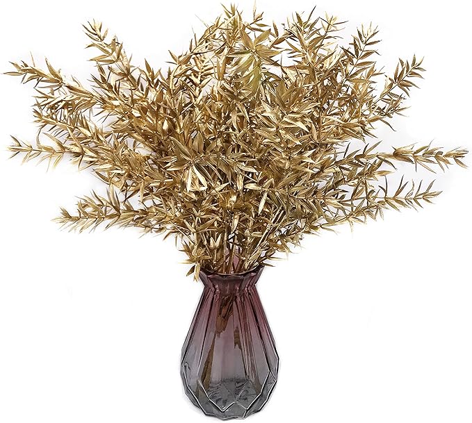Artificial Plants for Christmas Decor, PASYOU Plastic Grass Fake Shrubs Simulation Sharp Leaves Indoor Outdoor Home Garden Planter Filler Party Hotel Verandah Wedding Faux DIY Decoration - Gold 4 Pack