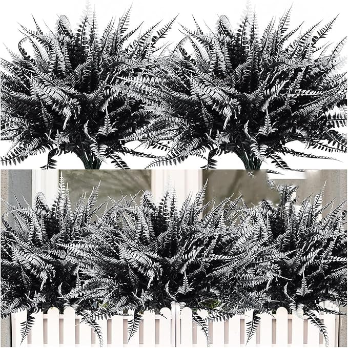 UV Resistant Lifelike Artificial Boston Fern - 2024 New Faux Boston Ferns Outdoor Planter Large, Realistic Fake Feen Hanging Silk Fern Stems Indoor Basket Plant Urn Fillers Front Porch (6, White)