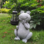 Frog Solar Garden Statues,Resin Frog Figurine Decorations with Solar Lights Lantern, Outdoor Figurines Lawn Garden Statue Decor Art for Lawn,Yard,Balcony Ornament,Gift for Home Mom.