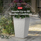 Keter Stone Tapered Planter Set of 2, Tall 26.4‑Inch Resin Outdoor Flower Pots with Stone‑Look Finish and 12.2‑Gallon Capacity, Cream