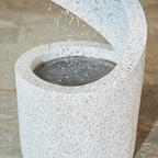 Glitzhome Outdoor Water Fountain with LED Light, Decorative Tiered Curved Waterfall Fountain with Stone Planter, Faux Terrazzo Spiral Shaped Outdoor Fountains for Garden Deck Patio Porch, 31.25”H
