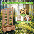 Giantex Mobile Plant Raised Bed, Wood Planter with Lattice Trellis and Wheels, Flower Box for Plant Climbing, Vertical Garden for Balcony Patio Yard, 25"x11"x 50"
