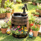 Outsunny 23" H Outdoor Water Fountain Wood and Plastic Rustic Apple Barrel Pump Garden Decor for Outside Backyard