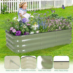 1MORE Raised Garden Bed -4X2X1 Galvanized Planter Box for Outdoor Gardening,3 in 1 Modular Raised Bed Kit with Protective Tape, Gloves for Herb，Ideal for Vegetables and Plants.Green-1Pack