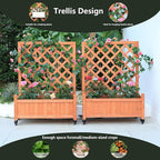 2 Pcs Wooden Planter Boxes with Trellis: Four Universal Wheels for Easy Mobility, 37.6" H x 27.5" W x 13" D,Perfect for Outdoor Climbing Plants on Patios, Balconies & Gardens
