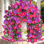 Artificial Fake Hanging Flowers Plants for Outdoor Outside Spring Summer Decoration 2PCS Faux Silk UV Resistant Realistic Morning Glory Trailing Vines for Home Porch Patio Balcony(Rose red & Magenta)