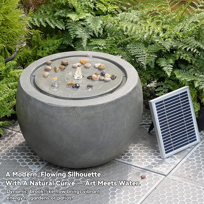 Tankana Solar Water Fountain Outdoor Garden Bubbler Water Feature Fountains Solar Powered with Pebbles for Patio Deck Yard Home Decor Gray, 18 "L x 18" W x 11.5" H