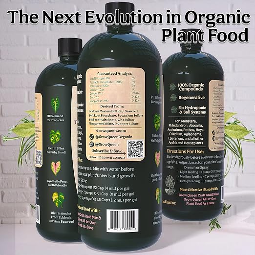 Organic Liquid Indoor Plant Food, Houseplant, Tropical & All-Purpose Indoor Plant Fertilizer, Organic Liquid Fertilizer 5-5-5 with Sea Kelp (32oz)
