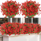 ATTGREAT Artificial Flowers Outdoor Faux Plants UV Resistant Fake Patio Flowers Plastic Greenery Plnats Outside Bulk for Spring Garden Hanging Planter Home Vase Decor, 12 Bundles (Red)