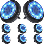 Flacchi Solar Lights Outdoor Waterproof - 2-in-1 Solar Powered Ground Lights Outdoor Solar Disk Light Landscape Light for Deck Step Patio Yard Pathway Walkway Driveway Garden (Blue, 8 Pack)