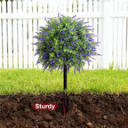 Bailikang 2PCS Artificial Lavender Boxwood Topiary Ball Bush with Ground Spike Fake Evergreen Shrubs Bushes Plants UV Resistant Faux Greenery Shrubs, Fake Green Boxwood Plants for Garden, Yard, Porch