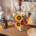 Artificial Faux Flowers in Vase for Home, Fake Flowers Arrangment with Pot, Sunflower Silk Daisy Bouquet for Fall Spring & Summer Decor Coffee Table Dinning Room Kitchen Centerpiece Table Decorations