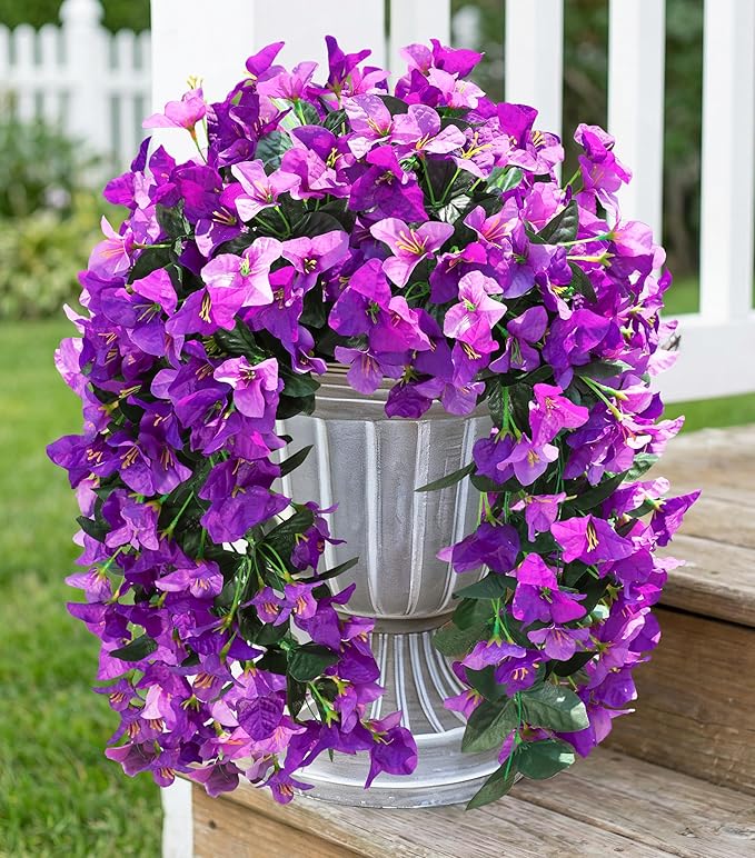 HyeFlora Bougainvillea Artificial Hanging Flowers Plants for Outdoors Decoration, 2pcs Fake Flowers Silk Bougainvillea Vines Realistic UV Resistant Faux Flowers for Outside Planters Porch Patio, Mix