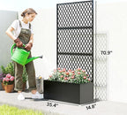 Outsunny Metal Planter Box with Trellis, Raised Garden Bed with Trellis Privacy Screen and Drainage Holes for Climbing Plants, Diamond Lattice Privacy Planter for Garden, Patio, Balcony