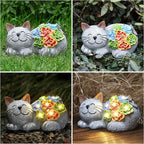 Otdair Solar Cat Decor, Birthday Gifts for Women with Succulent and 7 LED Lights, Christmas Gifts for Mom, Seniors, House Warming New Home Garden Decor for Cat Lover