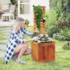 HAPPYGRILL Raised Garden Bed with Trellis, Outdoor Elevated Planter Box w/Trellis, Open-Ended, for Climbing Plant Vine Flower Vegetable, Freestanding Privacy Planters for Patio Yard, 16"x16"x48" (1)