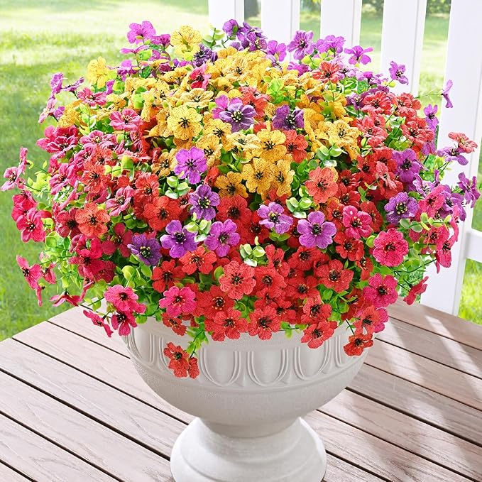 Waipfaru Artificial Flowers for Outdoors, 12 Bundles Faux Plants Outdoor, UV Resistant Artificial Plants Outdoor, Silk Fake Artificial Flowers for Outside Home Decor Planter Porch Patio Decoration