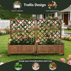 2 Pcs Wooden Planter Boxes with Trellis: Four Universal Wheels for Easy Mobility, 37.6" H x 27.5" W x 13" D,Perfect for Outdoor Climbing Plants on Patios, Balconies & Gardens