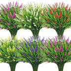 Bassion Artificial Flowers for Outdoors, 24 Bundles Fake Lavender Flowers UV Resistant Mixed Color Plastic Plants Faux Monkey Grass for Home Porch Garden Window Box Indoor Outdoor Decorations