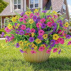 Alupssuc 36 Bundles Artificial Flowers for Outdoors Spring Summer Decoration, UV Resistant Eucalyptus Violet and Lavender Silk Fake Plants for Outside Indoor Yard Home Patio Decor, Yellow Rose Purple