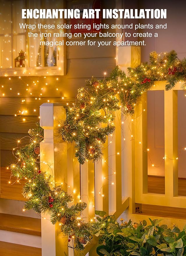 Minetom Solar Fairy Lights,33Ft 100 LED Solar String Lights Outdoor, IP65 Waterproof Patio Lights with 8 Modes for Tree Patio Christmas Party Wedding Decor (Warm White)