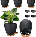 6 Inch Self Watering Pots for Indoor Plants(5-Pack) – Small Plastic Planters with Water Level Window, Drainage Holes & Detachable Trays, Indoor Outdoor Flower Pots for Herbs, Snake,Pothos(Black)